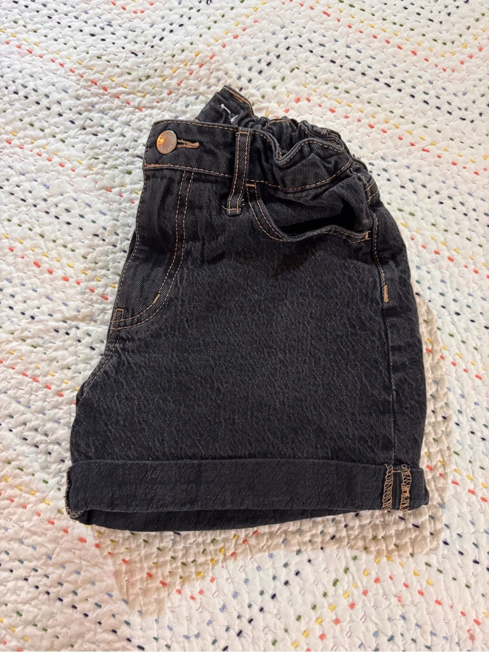 JPaperbag-Waist Rolled-Hem Denim Shorts